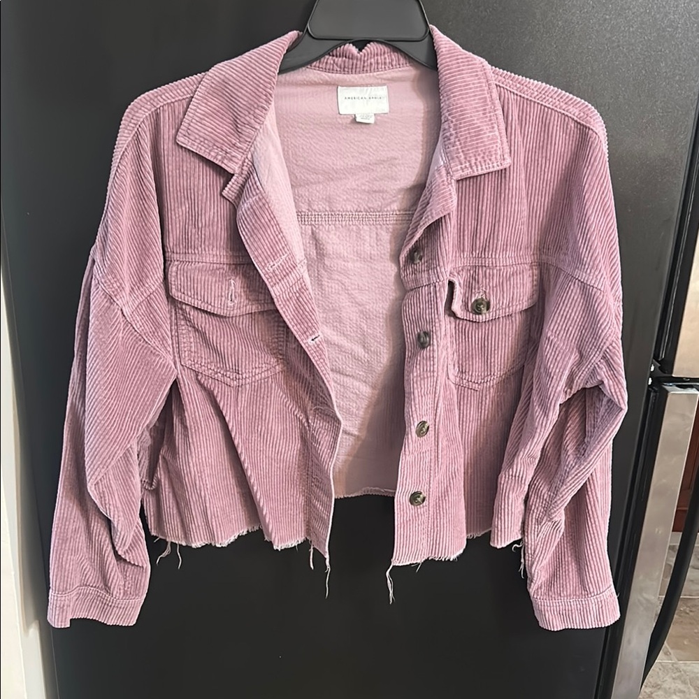 American Eagle Pink Jean Jacket Cropped Corduroy